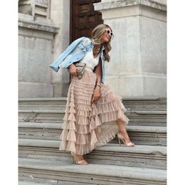 2023 Summer Fashion Mesh Cake Skirt Women A-Line Gauze Long Skirt Dress 78