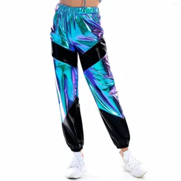 Women's Pants Shiny Trousers Elastic Sports Leisure Long Sweatpants Jogging Bottoms Stretch Leggings Party Disco Clubwear