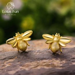 Earrings Lotus Fun Real 925 Sterling Silver Bee Earrings Natural Designer Fine Jewellery Cute 18K Gold Honeybee Stud Earrings for Women