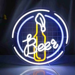 LED Neon Sign Bar Beer LED Neon Sign Light Wall Hanging Decor Beer Glass Bottle Neon Lamp for Bar Club Shop Decoration Party LED Neon Light YQ240126