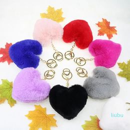 Pom Pom Keychain Pompom Key Chain Heart Ball keychains Fluffy Faux Rabbit Fur Keyring key ring Women Bag Charms fashion Accessories