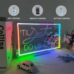 LED Neon Sign Colorful Lamp Til Death Do Us Party Led Neon Light Sign Flicker Neon Mirror Wedding Christmas Party Decoration Bar Atmosphere YQ240126