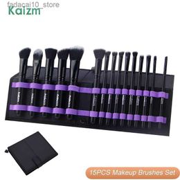 Makeup Brushes Kaizm Makeup Brushes Set 15Pcs Professional Foundation Eye Shadow Powder Concealer Sculpting Beauty Brushes Tools Kit With Bags Q240126