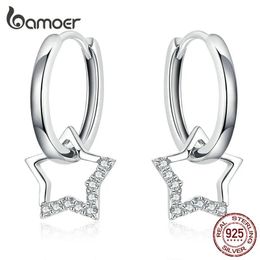 Charm Bamoer Statement Wedding Jewellery Clear Cz Earrings with Star Charm Women Genuine Sterling Sier Fine Jewellery Bse276