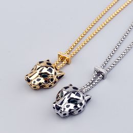 New Designed Fashion Enamel Colour cheetah Leopard head necklace women men thick chain Punk bracelet silver full diamonds earring Designer Jewellery Lie-712