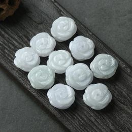 Pendants 5PC Natural Jade Emerald Rose Flower Bead Accessories DIY Bangle Earrings Charm Jewellery Fashion HandCarved Luck Amulet