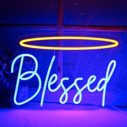 LED Neon Sign Ineonlife Blessed Blue Neon Sign For Club USB Powered Light Christma Wedding Birthday Party Shop Edroom Wall Decorating Lamp YQ240126