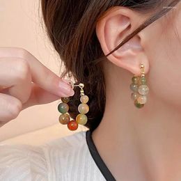 Hoop Earrings 1Pair Retro Irregular Snoop Texture Stone Beaded Korean Style Fashion Jewellery For Women Elegant Accessories