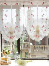 Curtain Red Flower Half-Curtain Mini For Bedroom Kitchen Door Drape Cafe Window Panel Sheer Tulle 1 Pcs