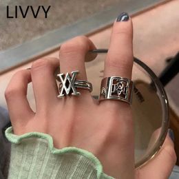 Band Rings LIVVY 2022 New Fashion Double V Shaped Cross Hollow Wide Ring For Women Creativity Gorgeous Finger Jewellery Party Gift 240125