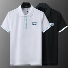 Designer Men's Polos Embroidered Logo Luxury Classic Striped Polo Shirt Men Casual Sports Short Sleeve Polo Collar Pure Cotton Black and White T shirt Top