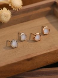 Stud Earrings Made Of 925 Silver And Moon Stone Women's With Lovely Heart-shape Design For Daily Wear Or As Gift