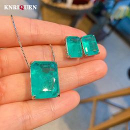 Sets Vintage Jewelry Sets for Women Lab Paraiba Tourmaline Emerald Wedding Party Earrings Pendant Necklace Anniversary Gift Wholesale