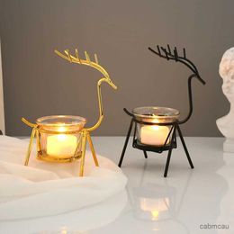 2PCS Candle Holders Reindeer Candlestick Tea light Deer Metal Iron Candle Holders for Christmas Wedding Home Coffee Table Decor New Year Noel Gift