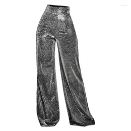 Active Pants Sparkly For Women Lightweight High Waist Casual Trousers Back ZipperLoose Flare Bell Bottom Night Out Clubwear