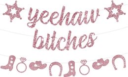 Cheereveal Yeehaw Cowgirl Bachelorette Party Decoration Banner Rose Gold Western Garland Nashville Bridal Shower Supplies 240124