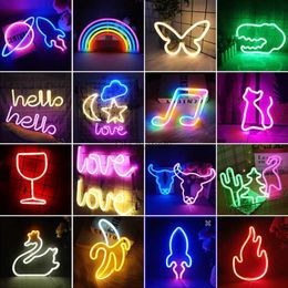 LED Neon Sign Wholesale LED Neon Sign Night Light Wall Hanging Neon Lamp For Kids Room Home Bedroom Party Bar Wedding Decor Christmas Gift YQ240126