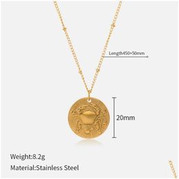 Pendant Necklaces Fashion Zodiac Signs Stainless Steel Necklace For Men Women Luxury Twee Constellations Embossed Clavicle Chain Dro Otjqn