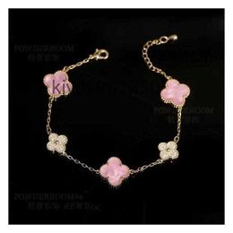 Clover Bracelet Bangle Jewellery Pink Plate Four Leaf Grass Micro Inlaid with Zircon Small Fresh Sweet and Lovely Womens Luxury Style Lu Dh5od EGTN