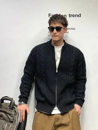 Men's Sweaters Knitted For Men Coat Black Zip-up Man Clothes Plain Cardigan Jacket Solid Color Zipper Neck S Korean Style Knitwears A