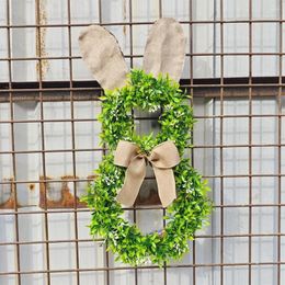 Decorative Flowers Artificial Eucalyptus Leaf Easter Vine Wreath With Light String Simulation Hanging Ornaments
