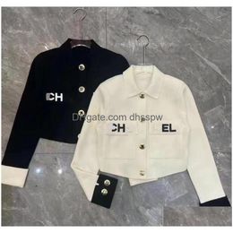 Women'S Jackets 2023Ss Designer Womens Top Quality Lapel Fashion Chest Pocket Slim Fit Black Embroidery Printed Metal Buckle Knitted Dhips