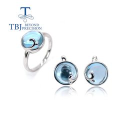 Charm Simple Natural Sky Topaz Round 10.0mm Gemstone Women's Ring Earrings Jewelry Set Sier Fashion Fine Jewelry for Daily Wear