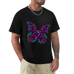 Men's Polos Flower Butterfly Thyroid Cancer Awareness Ribbon T-shirt Edition Kawaii Clothes Cute Fruit Of The Loom Mens T Shirts