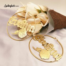 Charm Lateefah Trendy Custom Name Stainless Steel Earrings Cricle Earrings for Women Personalised Custom Name Jewlery as Gift