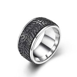 Band Rings Rotatable Mini Tyre Titanium Hip Hop High Quelity Fine Stainless Steel Male Female Ring Polished No Fading JZ405 240125