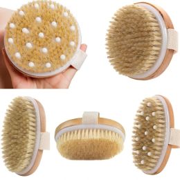 Natural Bristle Brush Soft Wet Dry Skin Body SPA Brush Bath Massager Home Dry Wet Back Shower Brushes Exfoliating Bathing Brush 0126