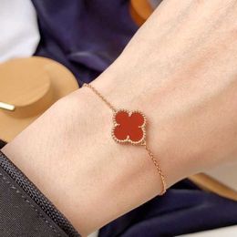 Original 1to1 Van C-A Lucky High version Four Leaf Grass Bracelet Women's Red Jade Chalcedony Rose Gold Light Luxury Fashion HandpieceXYYJ