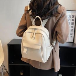 School Bags Backpack Soft Leather Women Small Bag For Teenage Girl Men Casual Shoulder Solid Color Rucksack Quality Travel