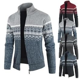 Men's Sweaters Sweater 2024 Autumn And Winter Stand Up Collar Color Block Knitted Cardigan Casual