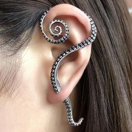 Charm Antique 100% Real Sterling Sier Clip Earrings Punk Rock Big Octopus Foot Earrings Personality Womens Jewelry Left Ear Wear