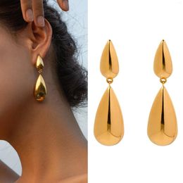 Dangle Earrings Charm Stainless Steel Bilayer Droplet Waterdrop Drop Chic Smooth Gold Plated Rust Proof Chunky Dome Croissant Ear Hoops