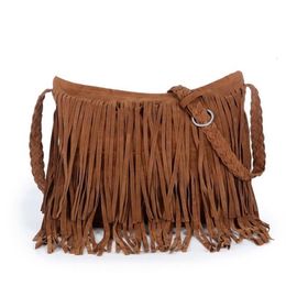 Women Tassel Fringe Suede Shoulder Messenger Bag Ladies Crossbody Handbag Purse Black Brown Gray299s