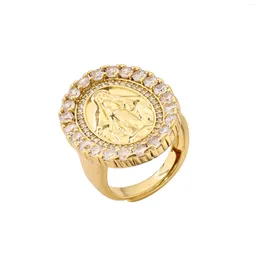 Wedding Rings Ring Women's 18k Gold Plated Zircon Shell Embossed Virgin Mary Adjustable Sweet Romantic Fashion Jewelry Gift For Lovers