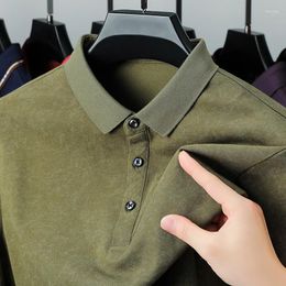 Men's Polos Light Luxury High-quality Cotton Autumn Designer Long-sleeve Fashion Business Casual Lapel Solid Colour Polo Shirt