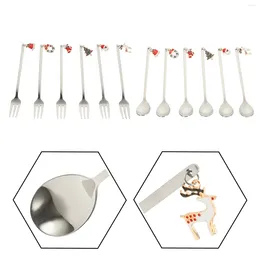 Dinnerware Sets Christmas Cutlery Set Coffee Mixing Spoon Forks And Spoons Fruits Multipurpose Eating Elements Stainless Steel Suite Kit