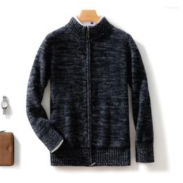 Men's Sweaters 2024 Half High Neck Zipper Cardigan Pure Wool Sweater Warm Thick Knitted Coat Business Casual Flower Grey