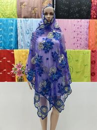 Ethnic Clothing 2024 African Islamic Women's Headscarf Muslim Scarf Fashion Pashmina Soft Tulle Embroidered Hijab Shawl Wrap 200 100CM