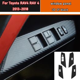 Car Styling Black Carbon Decal Car Window Lift Button Switch Panel Cover Trim Sticker 4 Pcs/Set For Toyota RAV4 RAV 4 2013-2018