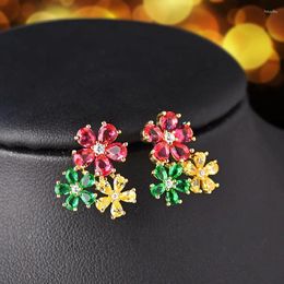 Stud Earrings Cute Lovely Colourful Flower Earring For Women Copper Gem Plant Ear Jewellery Accessories Gift