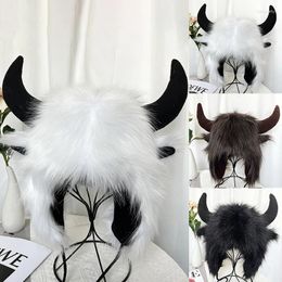 Berets Strange Cow Horn Ear Protection Hat Wool Imitation Hair Winter Creative