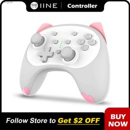 Game Controllers Joysticks IINE Cartoon White Cat Wireless Controller Small Size Auto Fire Compatible Switch/Lite/OLED YQ240126