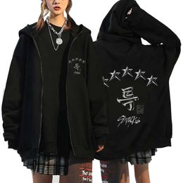 Harajuku Stray Kids 5 Stars Print Zip-up Hoodies Men Women Oversized Long Sleeves T-shirts Tops Autumn Winter Unisex Sweatshirts 240122