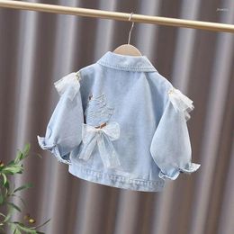 Jackets Kids Girls Denim Jacket 2024 Spring And Autumn Children's Top Baby Casual Jeans Coat