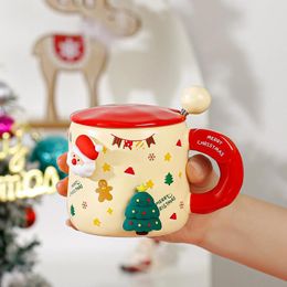 Mugs Christmas Gift Mug For Girls Creative Santa Claus Ceramic Coffee Cup Cute Cartoon Hand Painted Couple Home Drink Water Cups