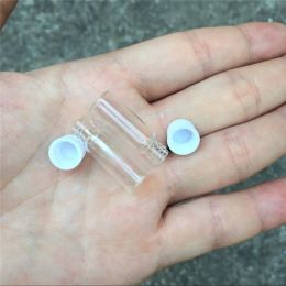 wholesale 1ml Glass Bottles Vials White Plastic Cap Empty Tiny Transparent Glass Bottle Jars Screw cap 10*28*6mm Wholesale 100pcs LL